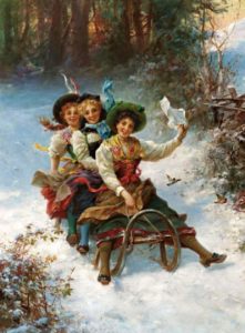 Tres chicas en trineo
